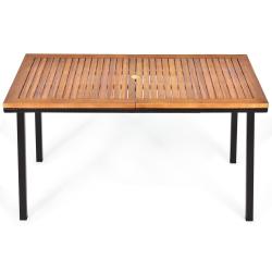 Table de jardin en bois d'acacia 140 x 75 x 76 cm pour 6 &agrave; 8 convives moderne avec orifice pour par