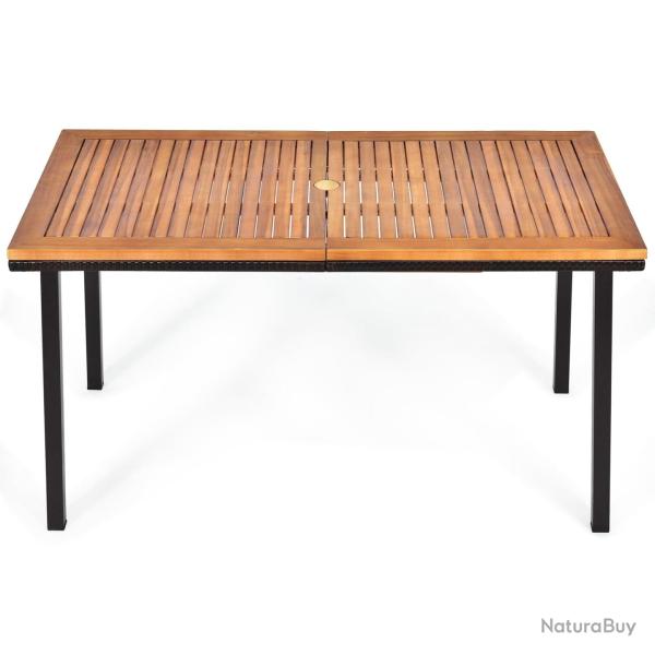 Table de jardin en bois d'acacia 140 x 75 x 76 cm pour 6 � 8 convives moderne avec orifice pour par
