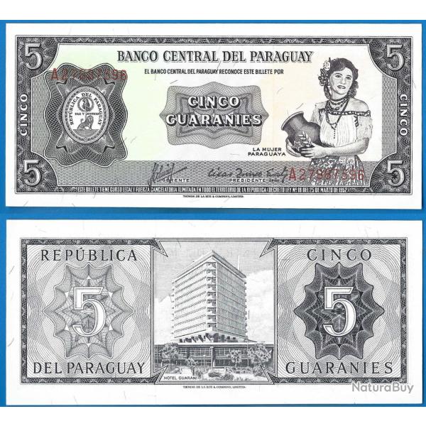 Paraguay 5 Guaranies 1963 Billet Neuf  Hotel Guarani Decret de 1952