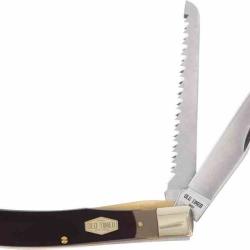 Couteau Old Timer Trapper 2 Lames Acier 7Cr17MoV 1 Scie Manche Delrin Linerlock Etui Cuir SCH1191225