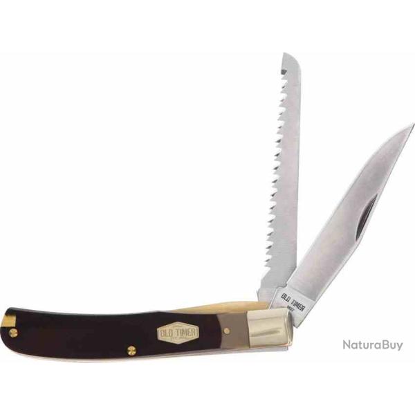 Couteau Old Timer Trapper 2 Lames Acier 7Cr17MoV 1 Scie Manche Delrin Linerlock Etui Cuir SCH1191225