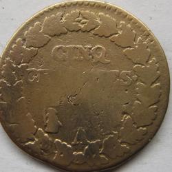Pi&egrave;ce de monnaie Fran&ccedil;aise de 5 centimes Dupr&eacute;, An 5, Atelier de Paris, Bronze, (5).
