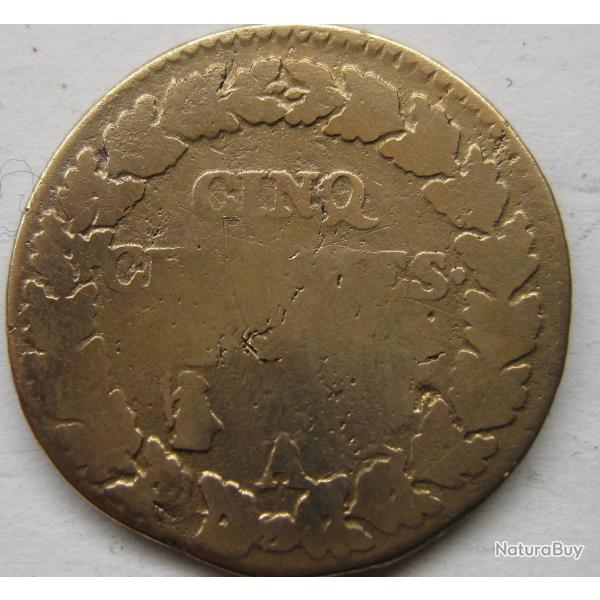 Pi�ce de monnaie Fran�aise de 5 centimes Dupr�, An 5, Atelier de Paris, Bronze, (5).