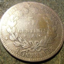 Une pi&egrave;ce Fran&ccedil;aise de 5 Centimes A C&eacute;r&egrave;s, 1879, Andr&eacute; Oudin&eacute;, (6).