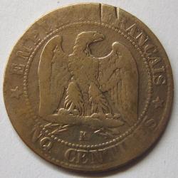 Pi&egrave;ce de monnaie Fran&ccedil;aise de 5 centimes, 1854 K, Napol&eacute;on III t&ecirc;te nue, (87).
