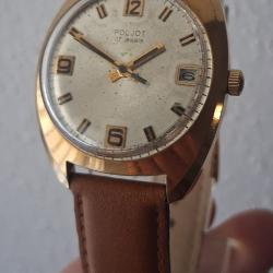 POLJOT MONTRE M&Eacute;CANIQUE 17 RUBIS DATEUR PLAQU&Eacute;E OR URSS CCCP 1970s