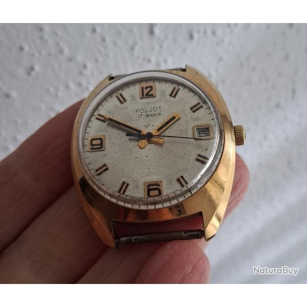 POLJOT MONTRE M�CANIQUE 17 RUBIS DATEUR PLAQU�E OR URSS CCCP 1970s