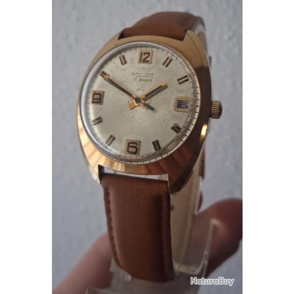 POLJOT MONTRE M�CANIQUE 17 RUBIS DATEUR PLAQU�E OR URSS CCCP 1970s
