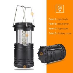 Lampe de tente 30 LED, &eacute;tanche, aliment&eacute;e par 3 piles AAA, lumi&egrave;re d'urgence, lanterne portable, &eacute;cl