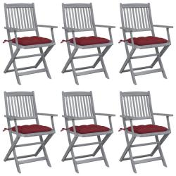 Chaises pliables d'ext&eacute;rieur lot de 6 et coussins Bois d'acacia