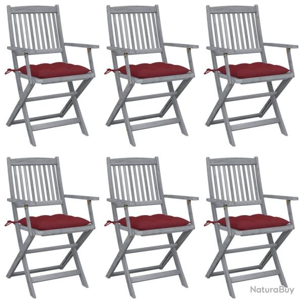 Chaises pliables d'ext�rieur lot de 6 et coussins Bois d'acacia