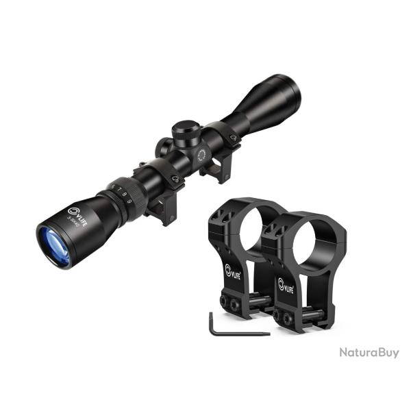 Lunette CVLife Foxspook 3-9x40 avec colliers 11mm Extra-Hauts 1.58" (R�ticule Crosshair R4)
