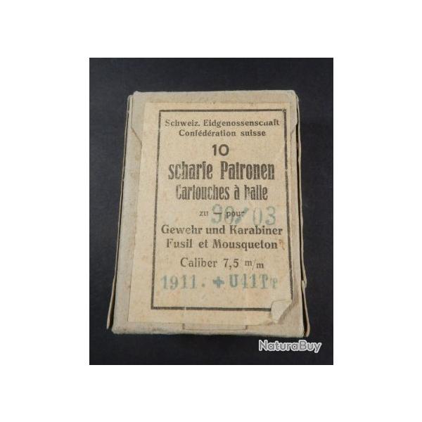 1494 - Paquet original de 10 cartouches 7.5 x 53.5 Suisse GP90 - balle nickel arrondie avec calepin