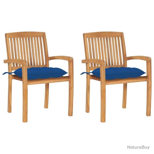 Chaises de jardin lot de 2 et coussins bleu Bois de teck massif