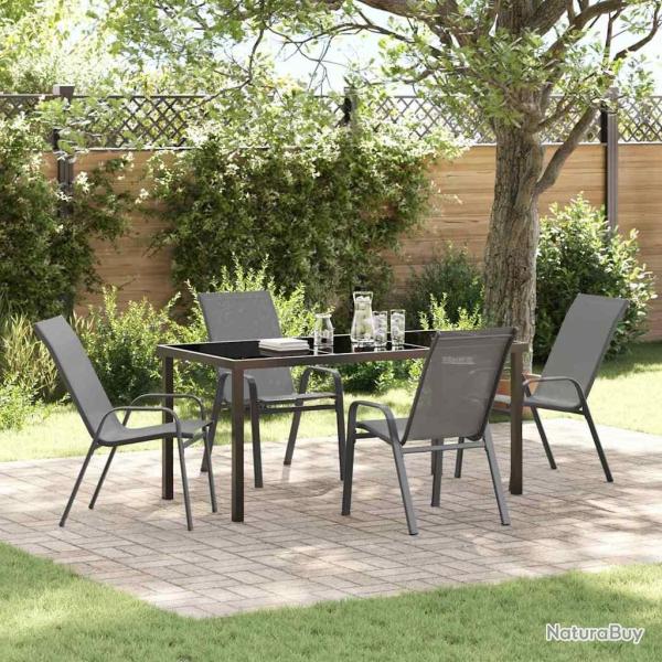 Ensemble de salle � manger pour jardin 5 pcs Gris et Noir