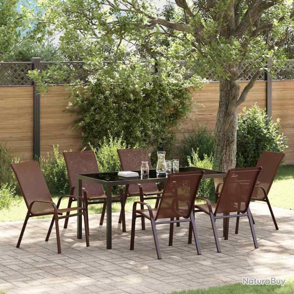 Ensemble de salle � manger pour jardin 7 pcs Marron et Noir