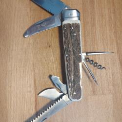 Couteau Douris Chastel Thiers model chasse Hallali 8 pieces bois de cerf
