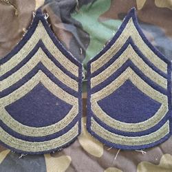 100% ORIGINAL X2 GALONS CHEVRONS troupe US ARMY Mle 1942 WW2 TECHNICAL SERGEANT OD7 militaria
