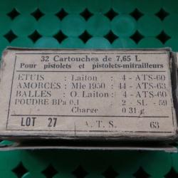 BOITE VIDE DE MUNITIONS CAL. 7.65 L  ARMEE FRANCAISE - POUR COLLECTION.