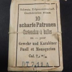 1493 - Paquet original de 10 cartouches 7.5 x 53.5 Suisse GP90 - balle nickel arrondie avec calepin
