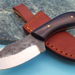 Couteau de Chasse Skinner Lame Acier Carbone 1055 Manche Micarta Etui Cuir
