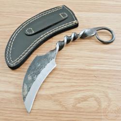 Couteau Tactical Karambit Lame Acier Forg&eacute; Manche Acier Forg&eacute; Etui Cuir