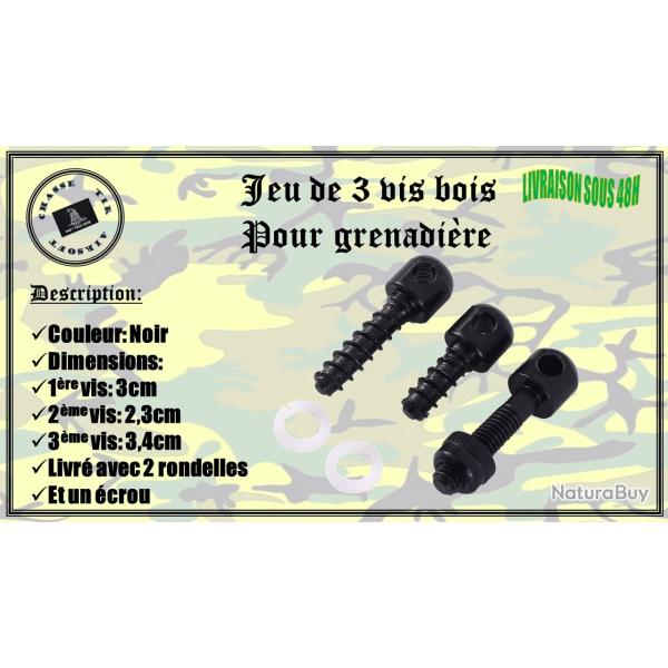 Jeu de 3 vis � bois avec joints pour grenadi�re
