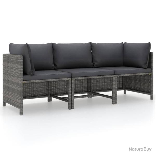 Canap� de jardin � 3 places avec coussins Gris R�sine tress�e