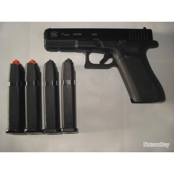 GLOCK 17 Gen 5, en 9x19,d'occasion en tr�s bon �tat, avec 4 chargeurs et accessoires d'origine