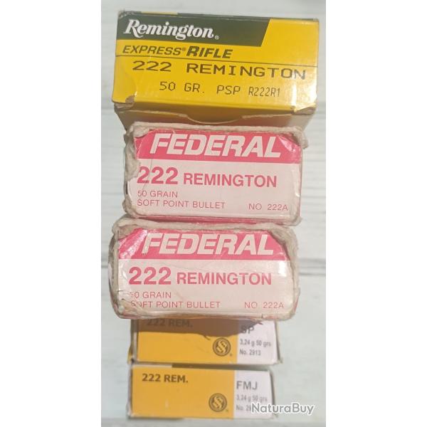 Lot de 5 boites de 20 cartouches 222 rem