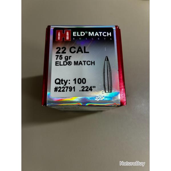 Ogives Hornady ELD Match 22 CAL 75 gr (qt 100 ) #22791