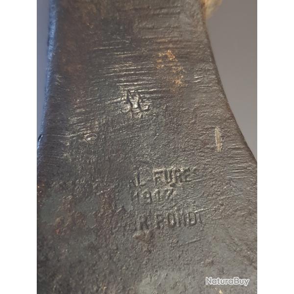 FRANCE WW1 PETITE HACHE DAT�E 1917 MARQUAGE MAT�RIEL  G�NIE ET MATRICULE 14 18 �QUIPEMENT PAQUETAGE