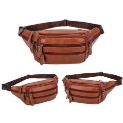 Sac Banane Homme Cuir &Eacute;tanche Grande Capacit&eacute; Multipoches Voyage Rando Ceinture Mode Quotidie Marron