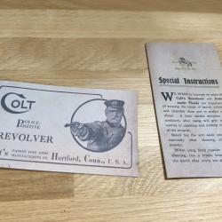Colt Police Positive REVOLVER Patent Hartforf Connecticut livret Special Instructions Specifications