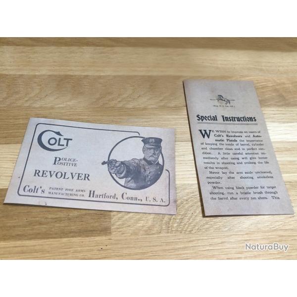 Colt Police Positive REVOLVER Patent Hartforf Connecticut livret Special Instructions Specifications