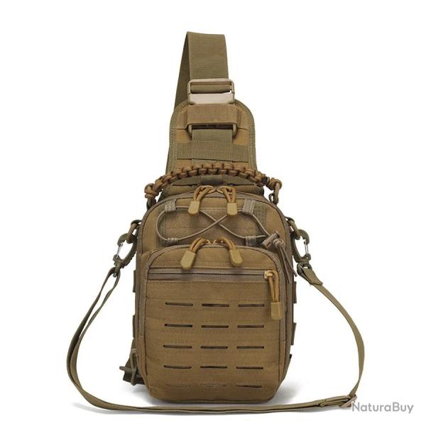 Sacoche Bandouli�re Tactique Homme Molle Nylon Sac Poitrine Trekking Randonn�e V�lo Camping Marron