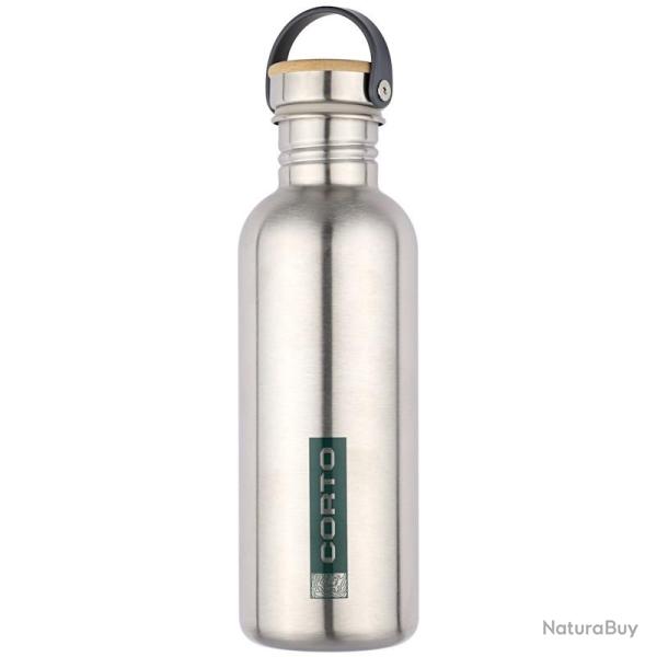 Gourde inox Corto 1L argent avec bouchon bambou