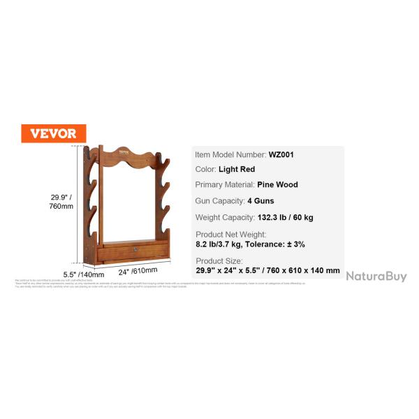 Ratelier ,porte fusils,armes, horizontal ,4 places en bois