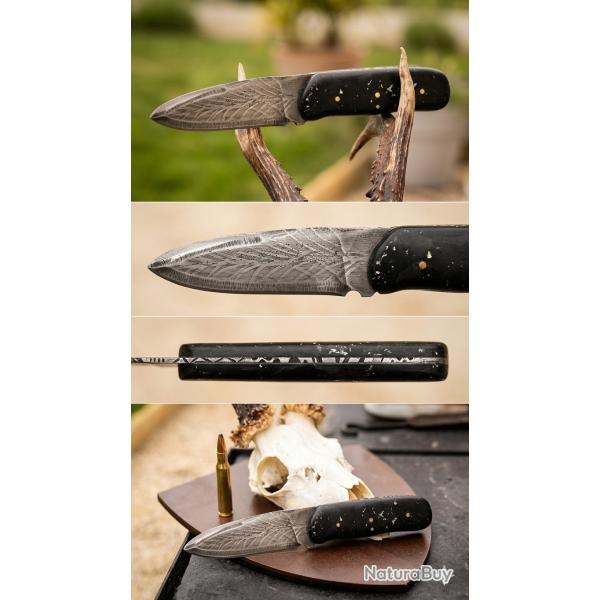 Couteau de chasse / Outdoor Custom - Gravure acide style Damas & Guillochage