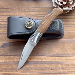 Couteau pliant Bois de Z&eacute;br&eacute; avec sa housse en Cuir ....ENCHERE 1 EURO