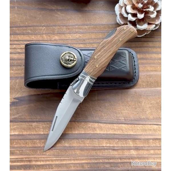 Couteau pliant Bois de Z�br� avec sa housse en Cuir ....ENCHERE 1 EURO