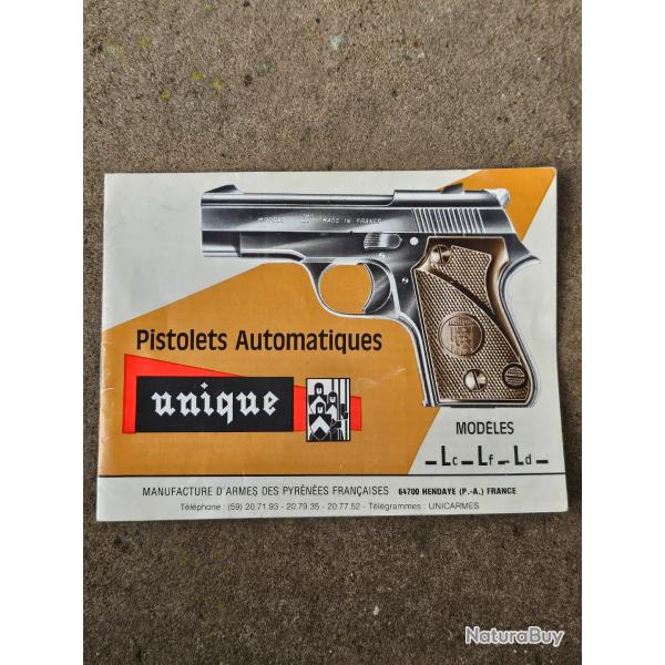 Brochure technique des pistolets Unique mod�les L originale