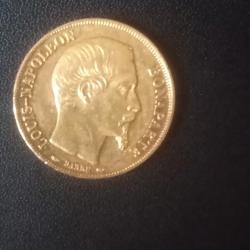 20 francs or Louis Napol&eacute;on Bonaparte 1852 t&ecirc;te nue a droite