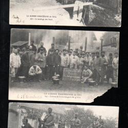 la guerre europ&eacute;enne de 1914 , 3 cartes abim&eacute;es boulangerie , attelage indien , montage fours boula