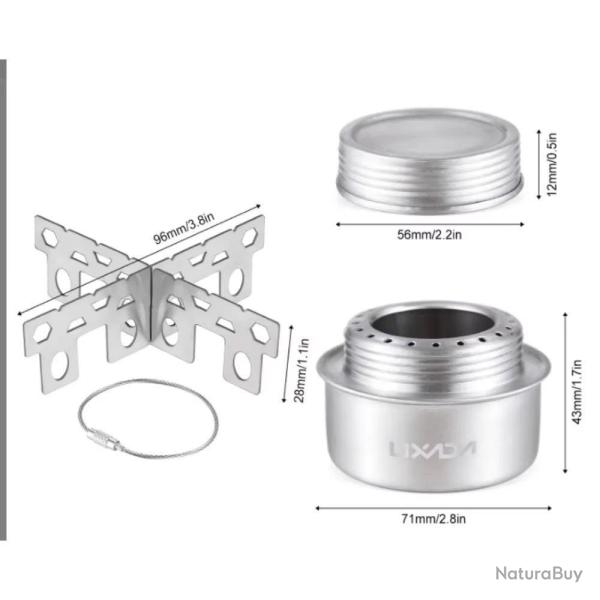 R�chaud Alcool Compact 71x43mm Aluminium Ultral�ger Trekking Support Inox Inclus