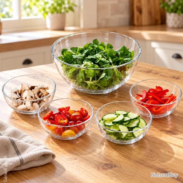 Lot de 5 Saladiers en Verre Sodalime - Grand Mod�le + 4 Petits