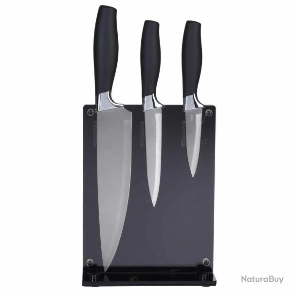 Set de 3 couteaux sur support acrylique noir - Lames acier inoxydable