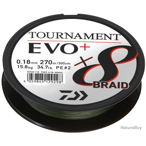 Tresse Daiwa Tournament 8 Braid EVO + 135m Vert 14/100 10,2 kg