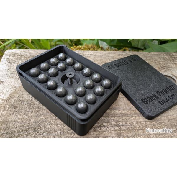 Bo�te rangement 40 boulets .44 - Poudre noire - 2 plateaux - Fabrication France