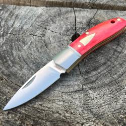 Couteau pliant traditionnel 14C28N Sandvik manche os rouge